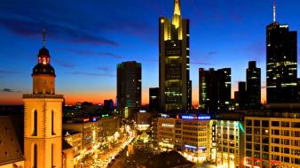 Cityscapes night germany dusk citylights frankfurt cities skyline wallpaper