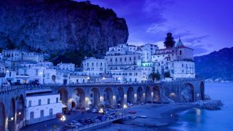 Cityscapes night lights italy amalfi coast wallpaper