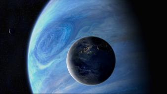 Earth lights outer space planets shadows wallpaper