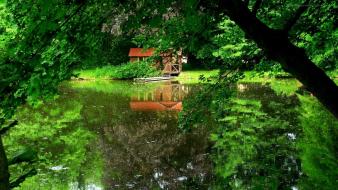 Green houses lakes wallpaper