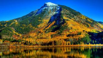 Mountains landscapes nature yellow forests reflections wallpaper