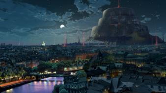 Paintings cityscapes science fiction artwork night landscapes wallpaper
