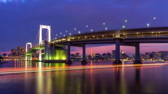 Sunset japan tokyo cityscapes city lights rainbow bridge wallpaper