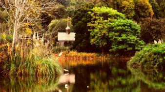 Water nature autumn calm church park wallpaper