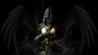 Weapons artwork swords armour black background hood wallpaper