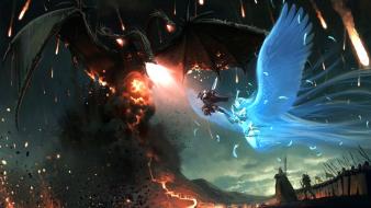 Dragons battles digital art wallpaper
