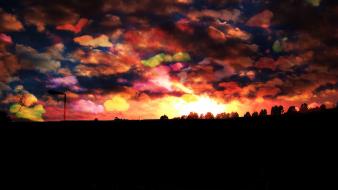 Clouds landscapes black orange colors skyland sundown wallpaper