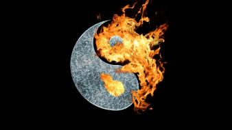 Fire yin yang symbol black background wallpaper