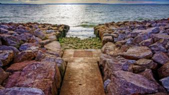 Nature paths stones pathway sea skyline wallpaper
