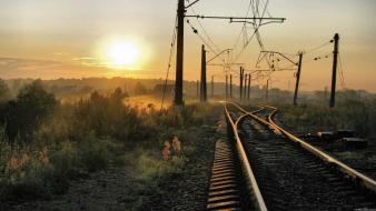 Sunset empty railway tracks wallpaper