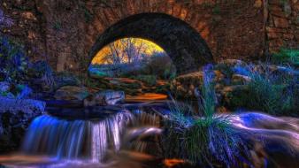 Water nature grass rocks bridges streams wallpaper