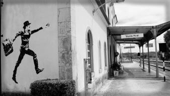 White portugal train stations street art monochrome wallpaper