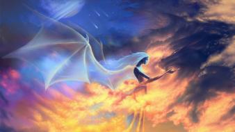 Angels dragons skies wallpaper