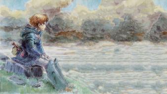 Sitting nausicaa of the valley wind water colors wallpaper