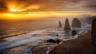 Sunset landscapes nature rocks oceans australia beach wallpaper