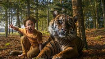 White yellow forests animals tigers boys upscaled wallpaper