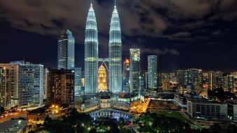 Cityscapes night skyscrapers petronas towers wallpaper