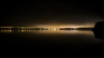 Dark night lights switzerland lakes reflections cities 1848