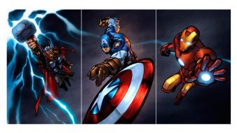 Digital art marvel the avengers mjolnir shields wallpaper
