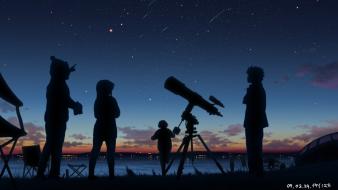 Grass silhouettes telescope scenic isai shizuka sky wallpaper