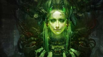 Green fantasy art cyberpunk artwork fan wallpaper