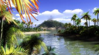 Landscapes nature trees hawaii islands oceans palms beach wallpaper