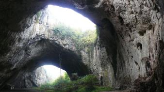 Bulgaria giants arches caves gray wallpaper