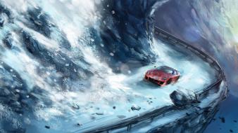 Snow cars digital art avalanche