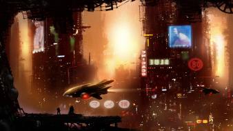 Cityscapes futuristic fog cyberpunk digital art concept sci-fi wallpaper