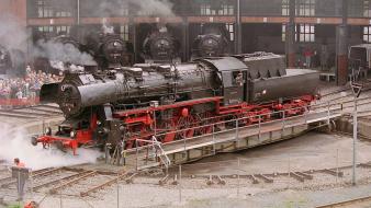 Locomotives outdoors railroads round house steam wallpaper