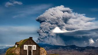 Mountains landscapes nature volcanoes smoke houses eruption wallpaper
