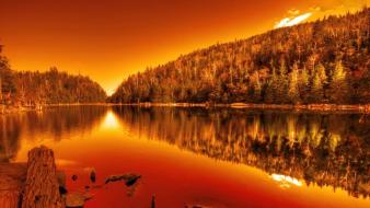 Water sunset landscapes nature trees scenic lakes reflections wallpaper