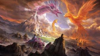 Dragons phoenix fight fantasy art artwork mythology fenix wallpaper