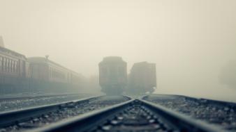 Fog landscapes mist railroad crossing railroads wallpaper