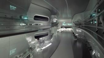 Futuristic vehicle inside interior outer space wallpaper