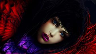 Blue eyes brunettes digital art faces fantasy wallpaper