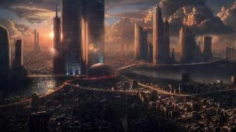 Cityscapes science fiction artwork city skyline futuristic wallpaper