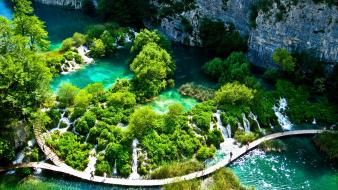 Cliffs falls croatia waterfalls national park footpath wallpaper