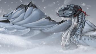 Mountains snow dragons fantasy art tojo the thief wallpaper