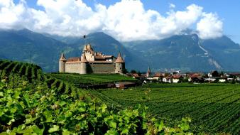 Swiss aigle castles green nature wallpaper