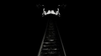 Abstract minimalistic dark railroad tracks wallpaper