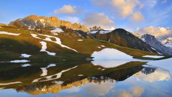 Clouds landscapes nature snow hills lakes reflections wallpaper