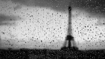Eiffel tower water black and white rain drops wallpaper