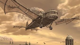 Fantasy art flying steampunk wings wallpaper