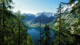 Forests germany lakes snowy peaks natural beauty wallpaper