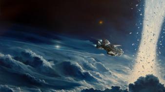 Futuristic outer space science fiction spaceships stars wallpaper