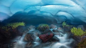 Oregon three sisters blue blues cavern wallpaper