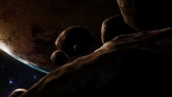 Outer space planets digital art asteroids wallpaper