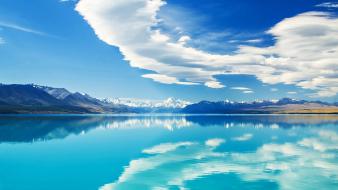 Zealand lakes turquoise snowy peaks natural beauty wallpaper