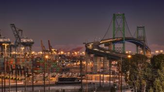 Hdr photography port harbours containers city night wallpaper